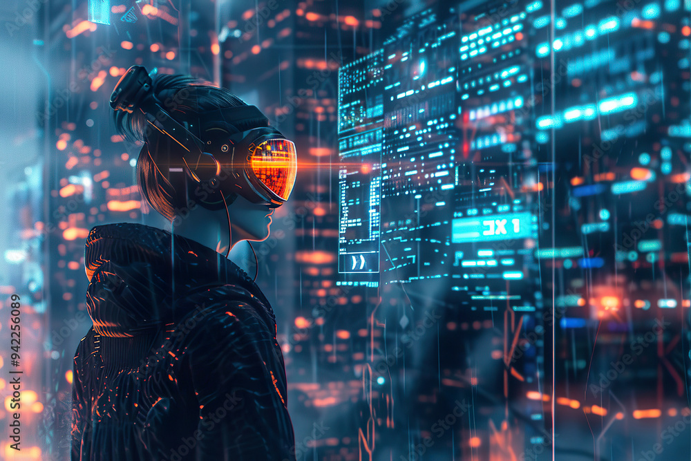 Poster concept of technology and the idea of being immersed in a digital world.