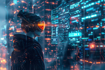 Concept of technology and the idea of being immersed in a digital world.