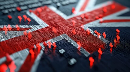 UK Economic Crisis Concept with United Kingdom Flag and Forex Data Analysis - Financial Business Trends and Profit Analysis Illustration