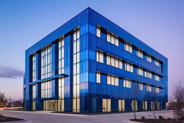 Fototapeta premium Futuristic Blue Toned Glass Office Building with Modern Architecture