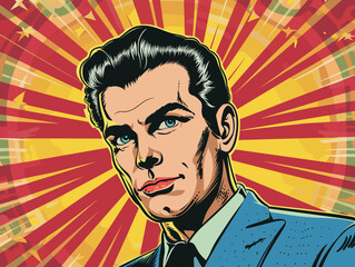 Fototapeta premium People in retro style pop art and vintage advertising. Portrait of a man.