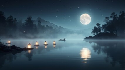 night landscape with moon