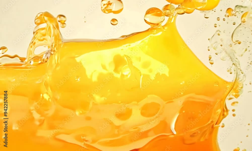 Poster captivating slow-motion splash of vibrant orange liquid creating stunning patterns against a neutral