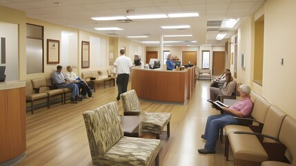 Patients wait in a doctor's office waiting room.