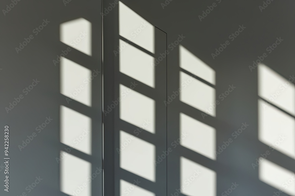 Poster crisp shadow vignette effect of light and shadows through windowpane in bright spaces
