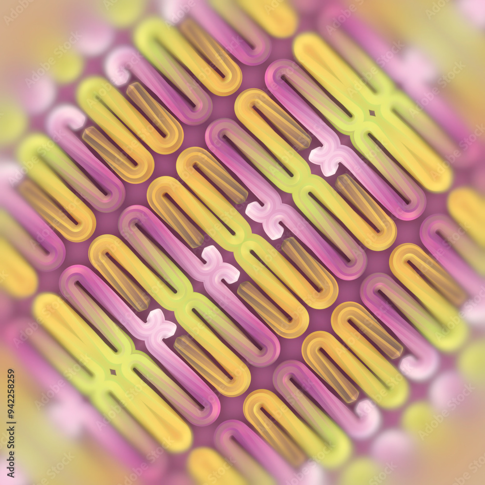 Fototapete digital illustration with a symmetrical pattern of stylized abstract shapes. 3d rendering