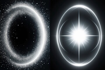 Fototapeta premium Ethereal White Ellipse Radiant Particle Blaze Light Effect on Clear and Blacked-Out Background