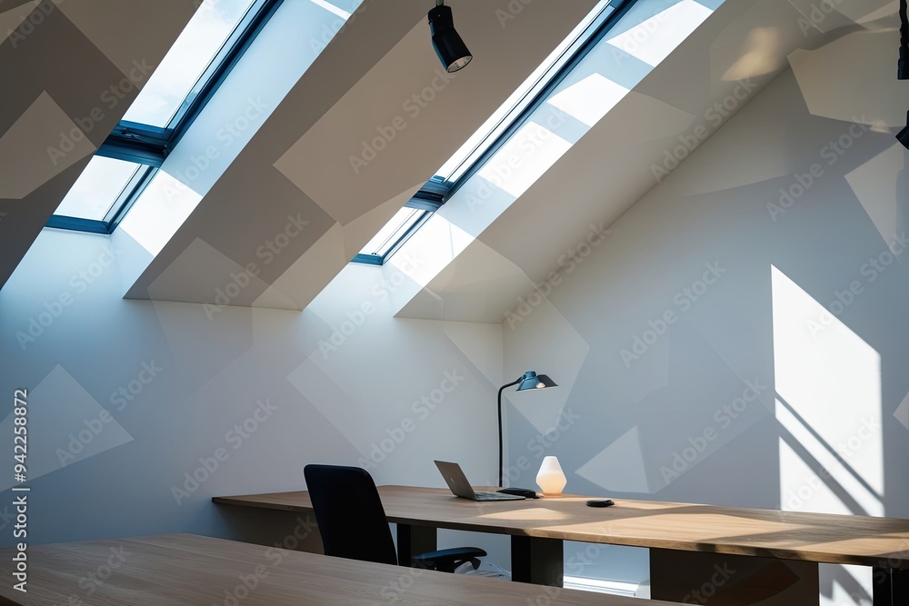 Poster geometric shadow overlay effect with skylight and light in workspace background