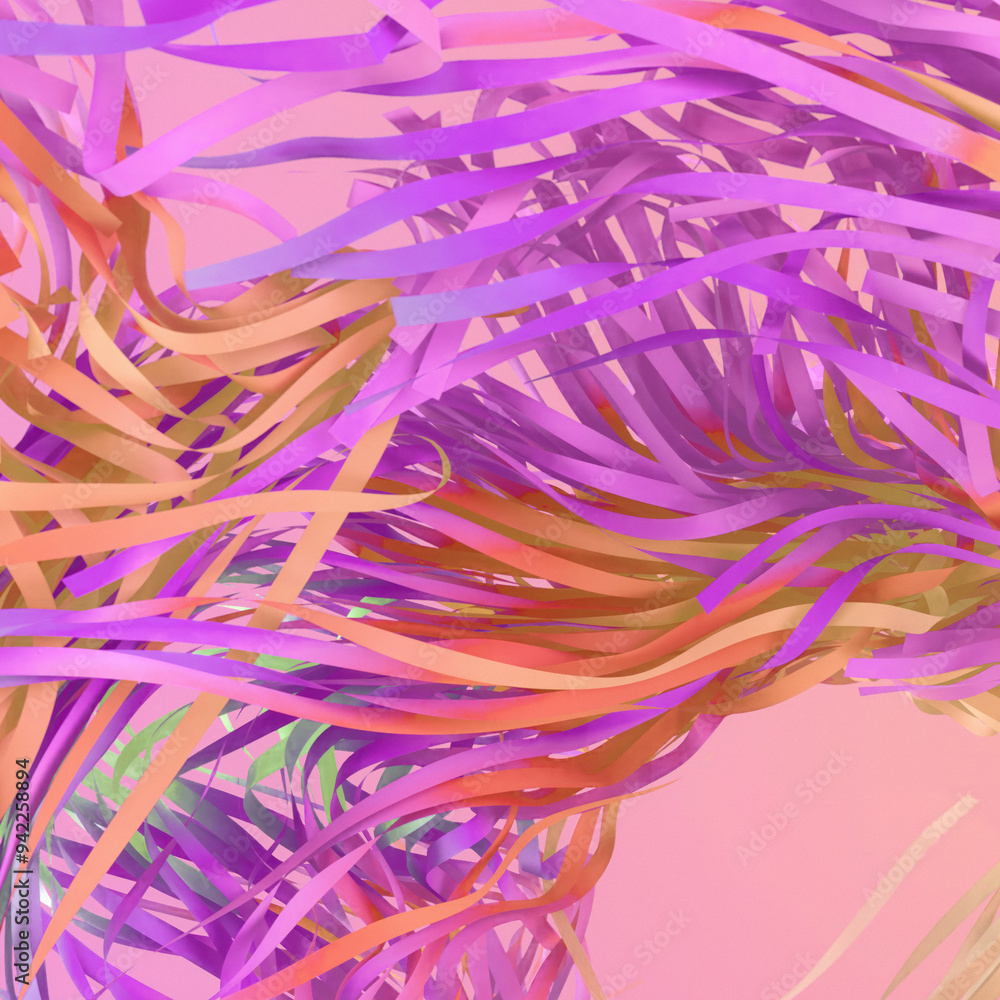 Poster Abstract composition with swirls and flowing lines of flying strips of fabric. 3d rendering digital illustration