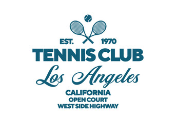 Los Angeles tennis Tour logo. Vintage print for t-shirt. Trendy Hipster design. Vector illustration