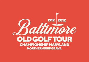 Baltimore old golf tour logo. Vintage print for t-shirt. Trendy Hipster design. Vector illustration