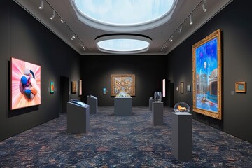 Immersive Virtual Reality Art Museum Featuring Interactive Exhibits and Digital Artworks