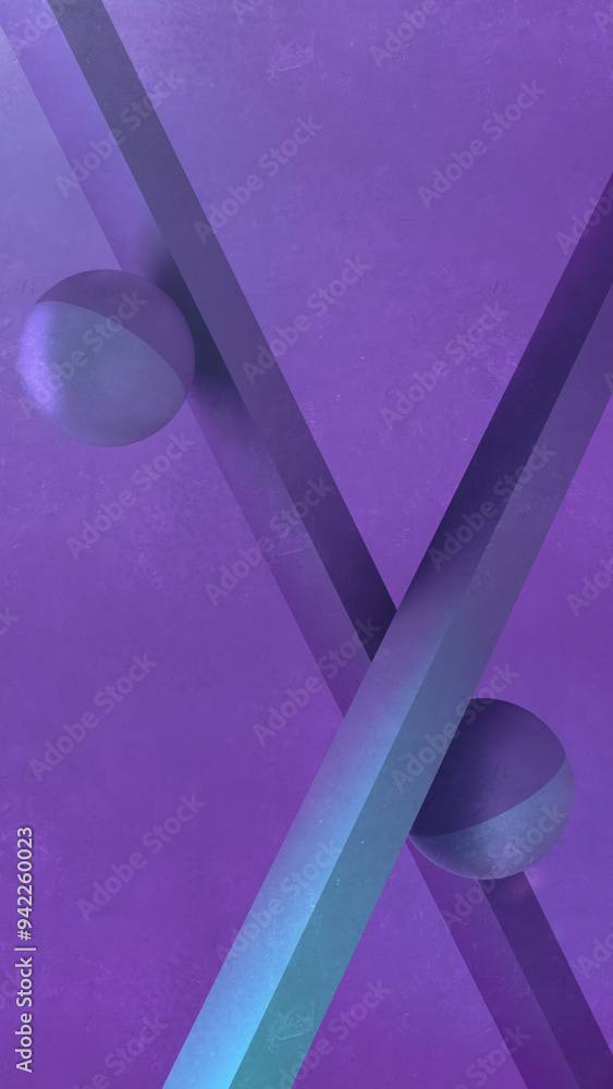 Aufkleber Digital illustration where spheres with blue-violet gradient roll on intersecting planes. 3d rendering
