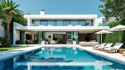 Fototapeta premium Modernes Architekturtraumhaus mit Pool