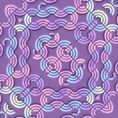 Digital illustration of a symmetrical repeating pattern composed of interlocking abstract shapes. 3d rendering