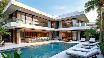 Fototapeta premium Modernes Architekturtraumhaus mit Pool