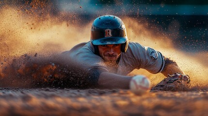 Dynamic capture of a baseball player sliding into home plate for a dramatic play at the game
