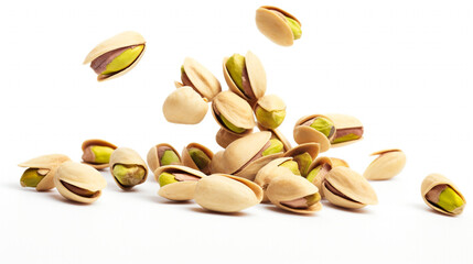 A Dynamic Display of Vibrant Green Nuts in Mid-Air, Highlighting Their Texture and Freshness