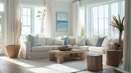 A living room coastal has a natural and relaxed atmosphere.