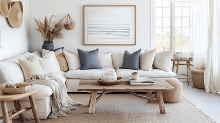 A living room coastal has a natural and relaxed atmosphere.