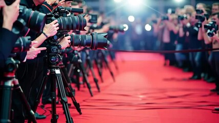 Exciting moments on the red carpet at the film festival with photographers capturing stars in action