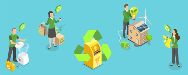 3D Isometric Flat Vector Illustration of Zero Waste, Circular Economy