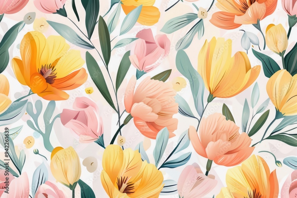 Poster a beautiful flower pattern on a white background, perfect for use in designs and prints