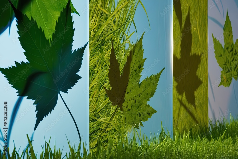Aufkleber dynamic leaf shadow projection effect on lucid film with vibrant light patterns and engaging grassy 