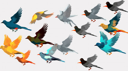 Two Distinct Groups of Birds Captured in Dynamic Motion Against a Clear Sky, Illustrating Natural Grace and Movement