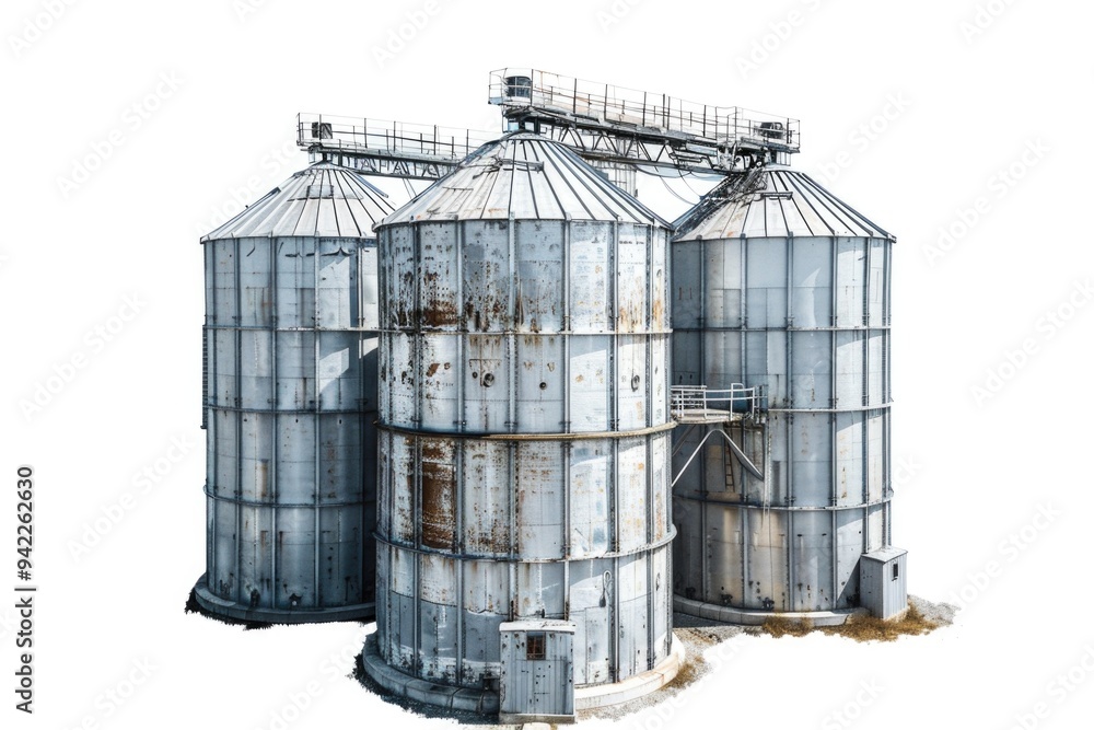 Wall mural A group of metal silos standing side by side, often used in industrial or agricultural settings