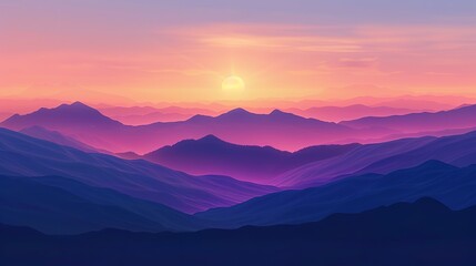 Obraz premium A mountain range with a sun setting behind it