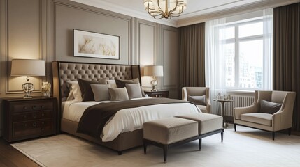 Bedroom Interior design in the transitional style.