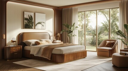 Fototapeta premium A bedroom modern and traditional components give this mid-century.
