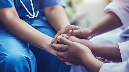 Obraz premium A doctor holds a patient's hand, offering comfort and support.