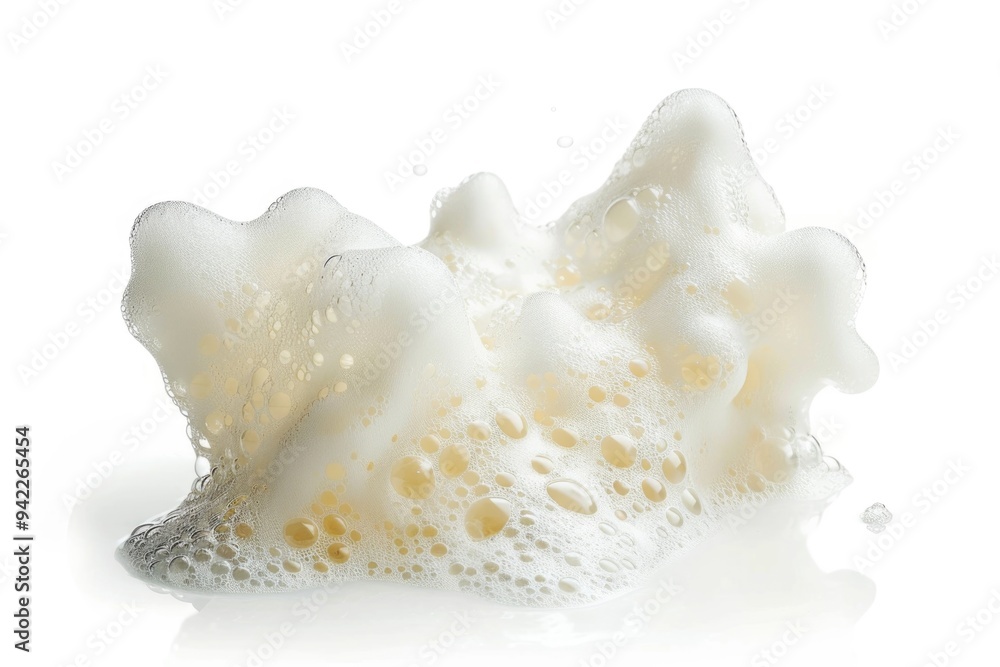 Poster a close-up view of a foamy object on a white surface, perfect for use in illustrations or designs re