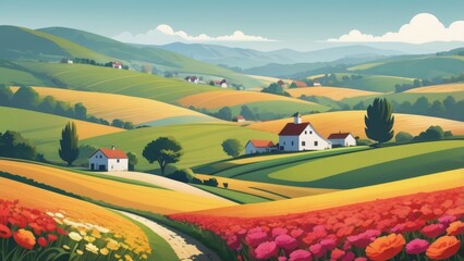 landscape with village in the background