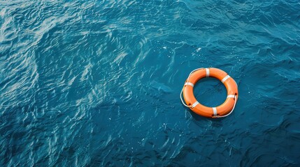 A bright orange life preserver floats on the dark blue surface of the ocean, ready to help anyone in need.