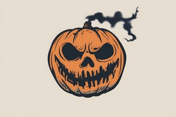 Fototapeta premium Graphic illustration of a sinister jack-o'-lantern with a ghoulish grin, 