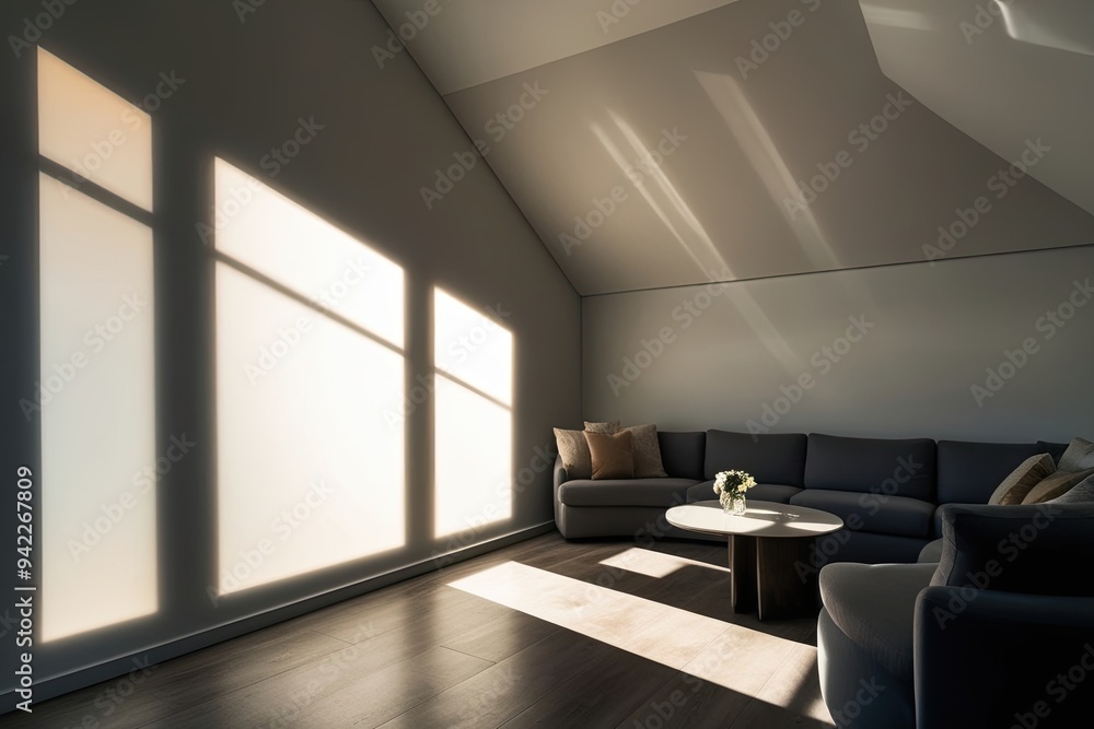 Poster ethereal shadow overlay effect on frosted background with dreamy light and ceiling shadows in modern