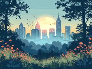 Atlanta (Georgia ) city, USA. Touristic Greeting Card, travel poster from Atlanta. Art Vector Illustration