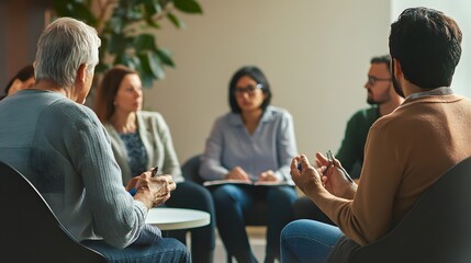 Group therapy session with a diverse group of people.