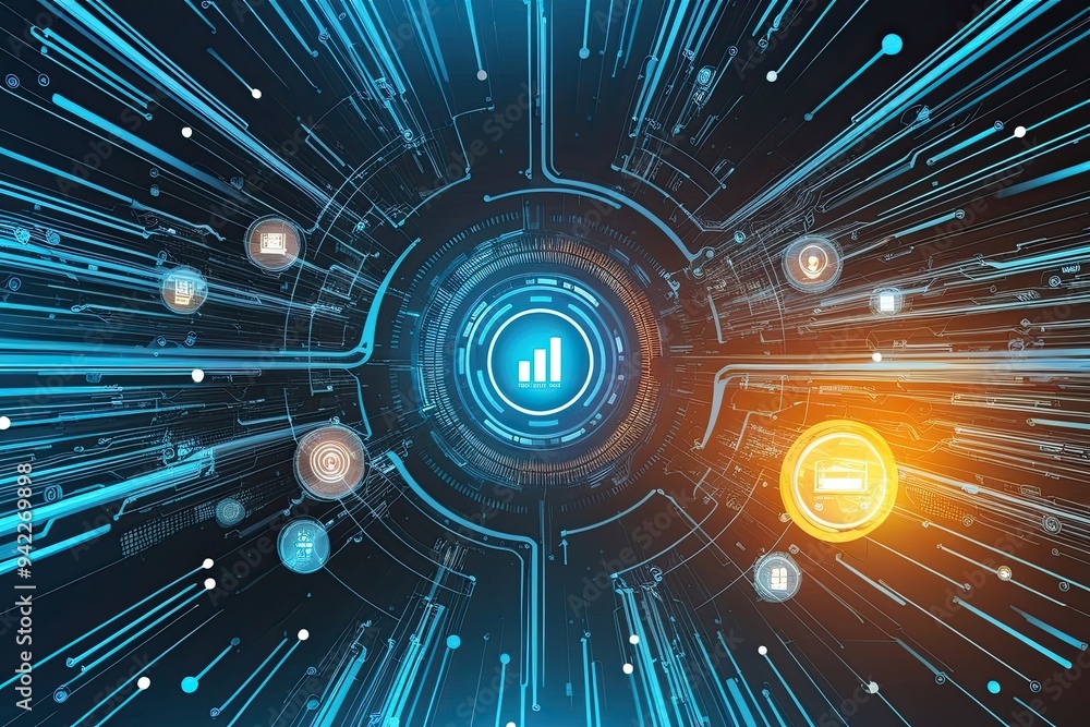Poster captivating abstract aesthetic of wireless connectivity and data flow in technology and innovation
