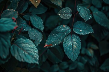 Close-up of leaves with water droplets, great for nature or scientific illustrations