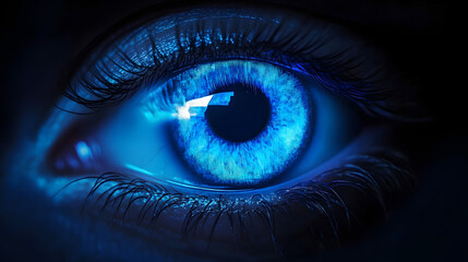 human blue neon glowing eye.