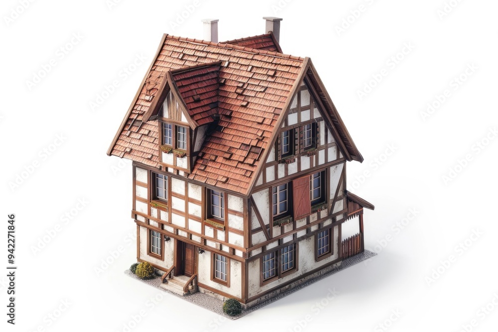 Poster a 3d model of a house sitting on a white surface, great for architectural or design concepts