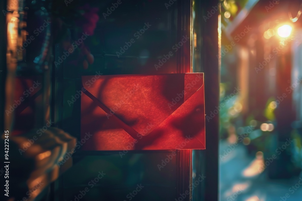 Aufkleber A close-up shot of a red envelope attached to a pole, suitable for use in scenes where a message or package is being delivered