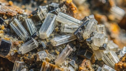 Lamellar crystals of astrophyllite inclusion in rock , astrophyllite, lamellar crystals, mineral, inclusion, rock, geology