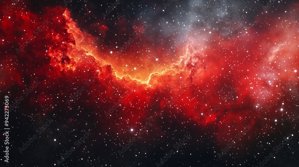 Poster red galaxy space with stars