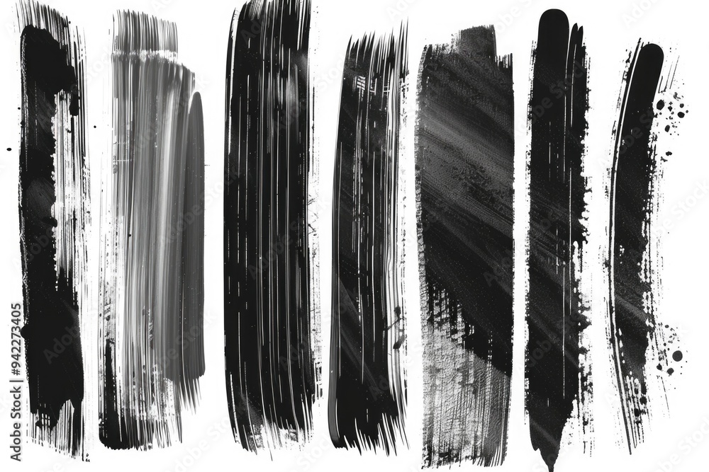 Poster Abstract art featuring bold black brushstrokes on a white background, ideal for use in designs and layouts where a simple yet striking visual element is needed
