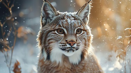 Obraz premium Lynx in snow-covered woods perfect for emphasizing the beauty of wild cats
